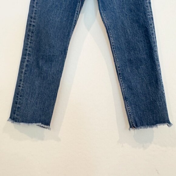 Levi’s Wedgie Straight Leg Dark Wash Blue Jeans Button Fly Raw Hem Pink Size 27 - Picture 4 of 9